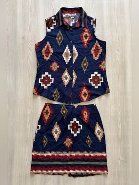 Vintage Marnie West Sleeveless Top & Skirt Set Sz S Southwest Western